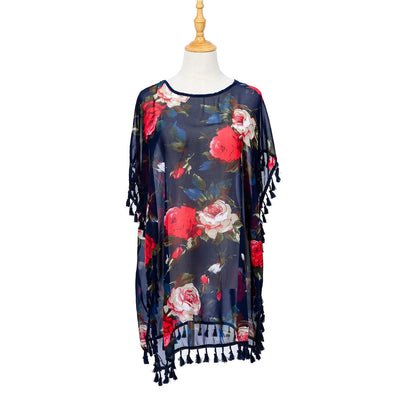 Women Fresh Floral Print Tassel All Match Blouse