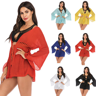 Seaside Vacation Beach Beach Cover Up Swimsuit Outer Wear Women Loose Hand Crocheting Sun Protection Shirt Jacket