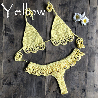 Beach Bikini Handmade Cotton Accessories Woven Sexy Split Swimsuit