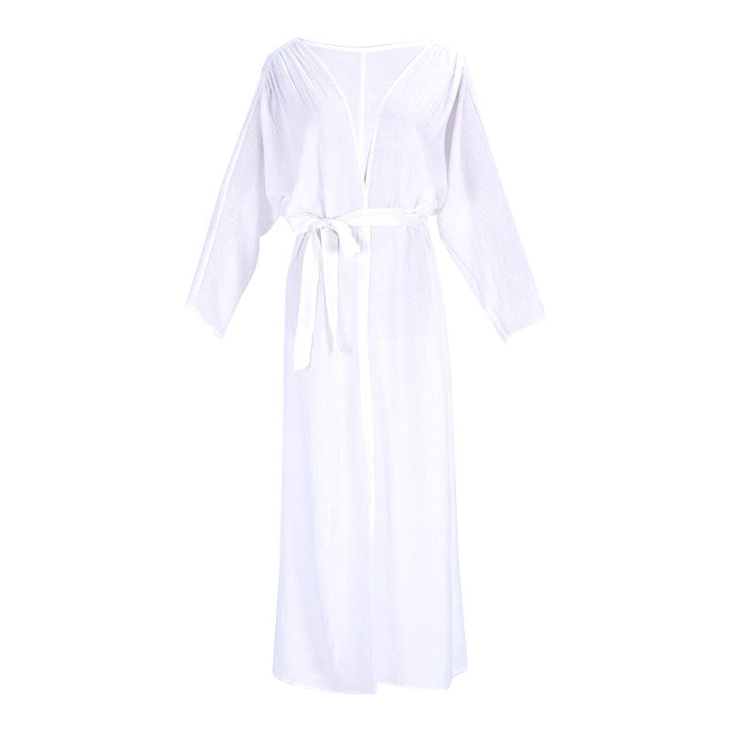 Crepe Cloth Belt Beach Jacket Sun Protection Clothing Cardigan Vacation Beach Cover Up Swimsuit Outwear