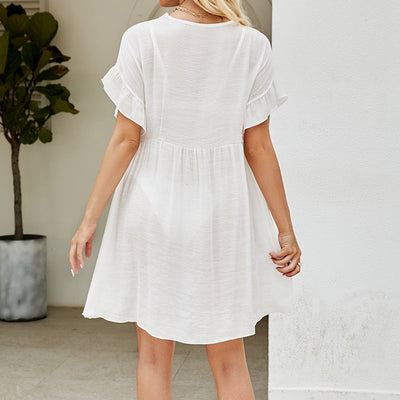 Arrival Vacation Sun Protection Blouse Solid Color Stringy Selvedge Cuff Sexy See through Bikini Smock Dress