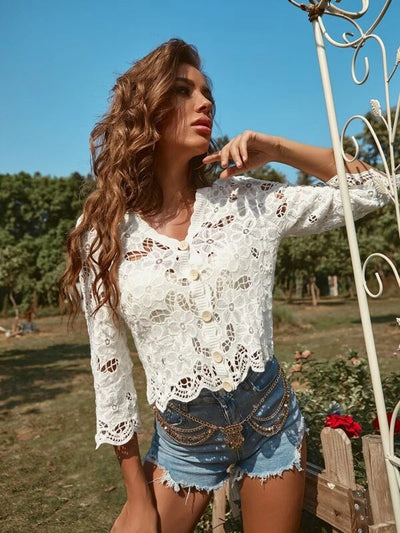 Women Spring and Summer Casual Elegant Lace Crochet Cardigan Jacket Crochet hook