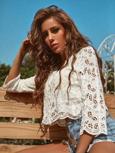 Women Spring and Summer Casual Elegant Lace Crochet Cardigan Jacket Crochet hook