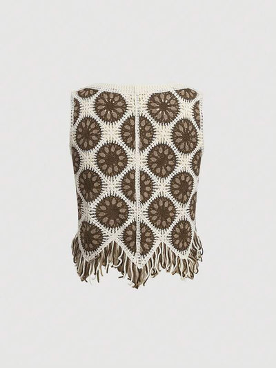 Women New Spring and Autumn Crocheted Hollow Tassel Short Vest Top Crochet hook