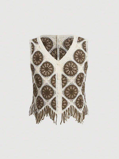 Women New Spring and Autumn Crocheted Hollow Tassel Short Vest Top Crochet hook