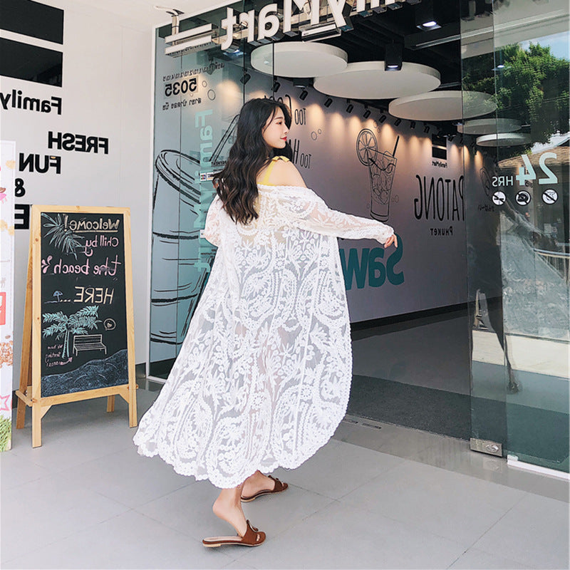 Mesh Swimsuit See through Long Outer Match Sun Protection Clothing Lace Embroidered Cardigan Beach Bikini Beach Jacket Women