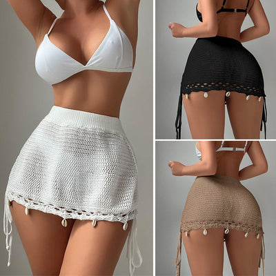 Arrival Sexy Knitted See through Side Lace up Shell Spiral Hip Skirt Vacation Sun Protection Beach Skirt Crochet hook