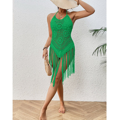 Beach Vacation Sexy Big Backless Hand Crocheting Lace Up Cutout Tassel Bikini Short Top Crochet hook