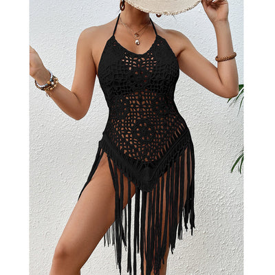 Beach Vacation Sexy Big Backless Hand Crocheting Lace Up Cutout Tassel Bikini Short Top Crochet hook