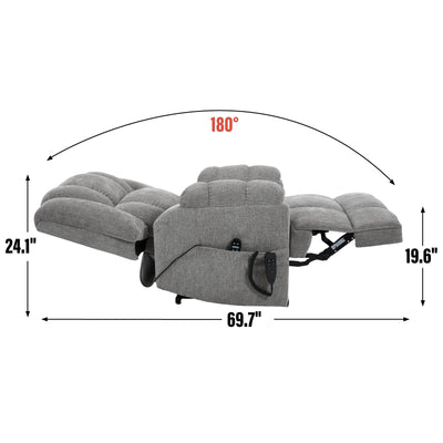 Dual Motor Heat Massage Infinite Position Up to 350 LBS Electric Power Lift Recliners with Power-Remote, Medium-firm and Heavy Duty, Light Grey