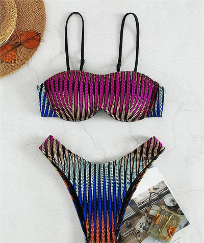 Bikini Corrugated Strip Sexy Bikini Split Swimsuit Steel Support Swimsuit