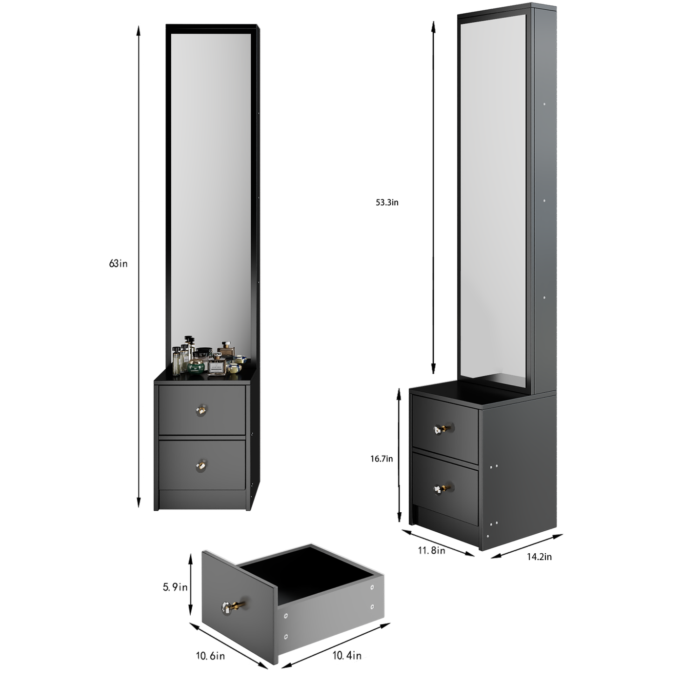 Length 11.8' x Width 15.7' x Height 63' Simple Stylish Dressing Mirror Cabinet, Full Body Mirror Cabinet, Extra Large Mirror, Multi Layer High Capacity Storage, Use Alone or In Conjunction With Vanity