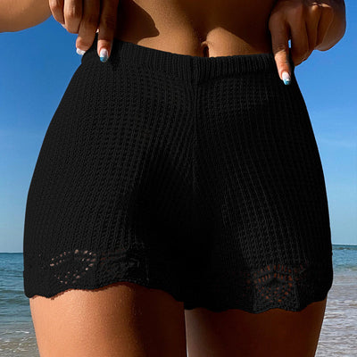 Women Clothing Hollow Out Cutout Lace Texture Solid Color Sheath Shorts Vacation Sun Protection Beach Pants Crochet hook