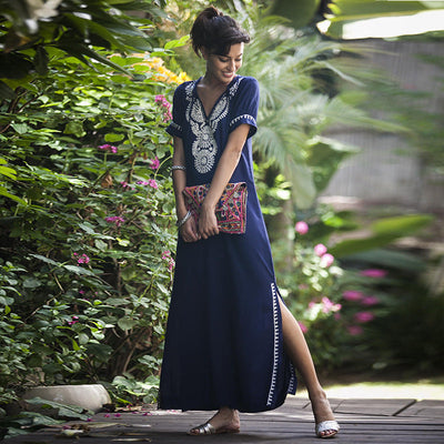 Rayon Army Green Short Sleeve Embroidered Beach Jacket Vacation Robe Beach Cover Up Outer Wear Dress Women