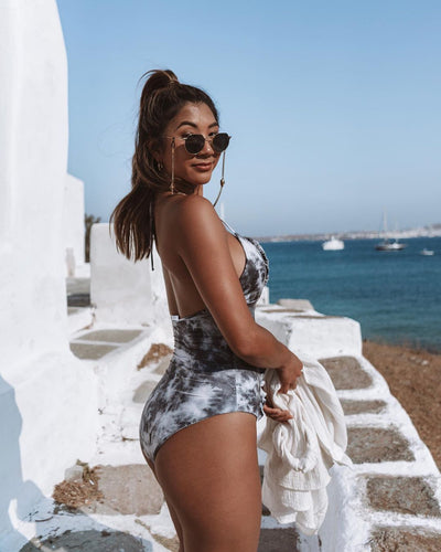 Women One-piece Swimming Suit Splash Stringy Selvedge Lace-up One-piece Bikini