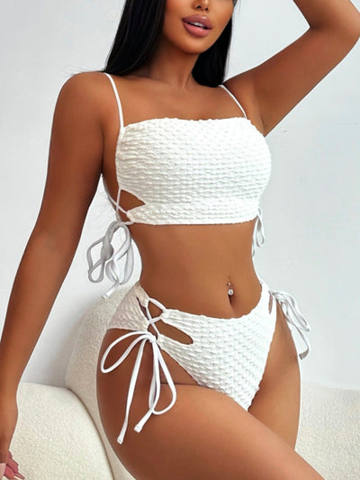 Bikini Creamy white Sexy Swimsuit Women Split Drawstring Swimsuit