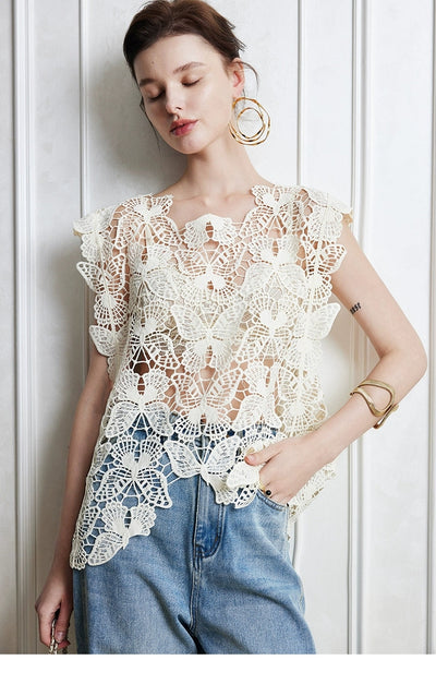 Women Summer Solid Summer Sleeveless Top Crochet hook