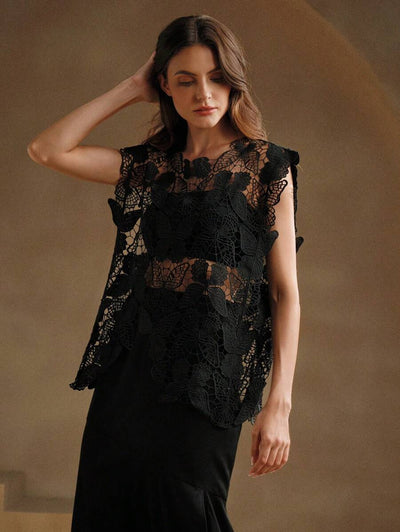 Women Summer Solid Summer Sleeveless Top Crochet hook