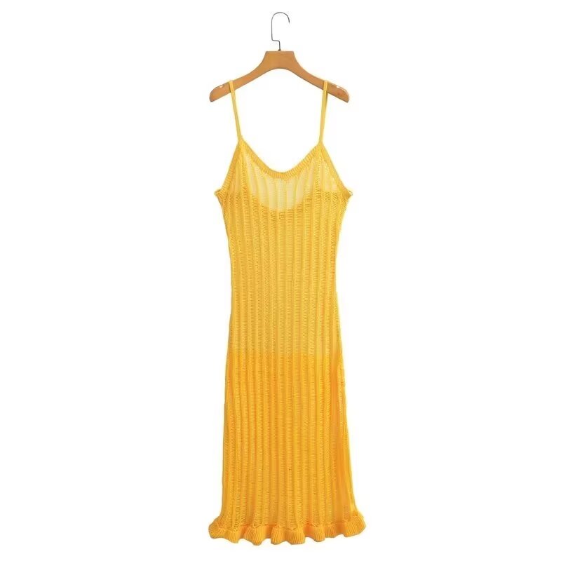 Autumn Hollow Out Cutout Out Stitching Knitted Sling Dress Backless Sexy Dress