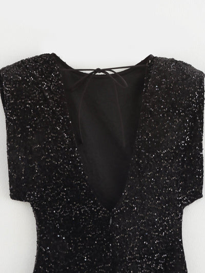 Winter Women Clothing Velvet Texture Sleeveless Back V neck Hip Dress