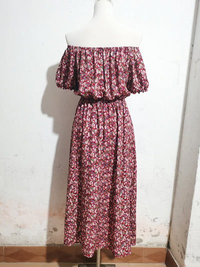 Women Summer Vacation Off Shoulder Print Short Sleeved Dress