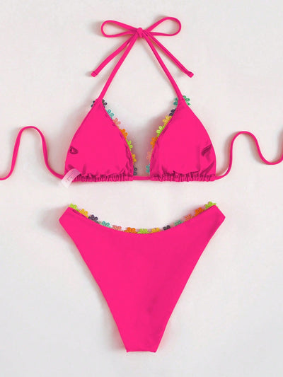 Women Bikini Sexy Drawstring Lace Split Bikini Swimsuit