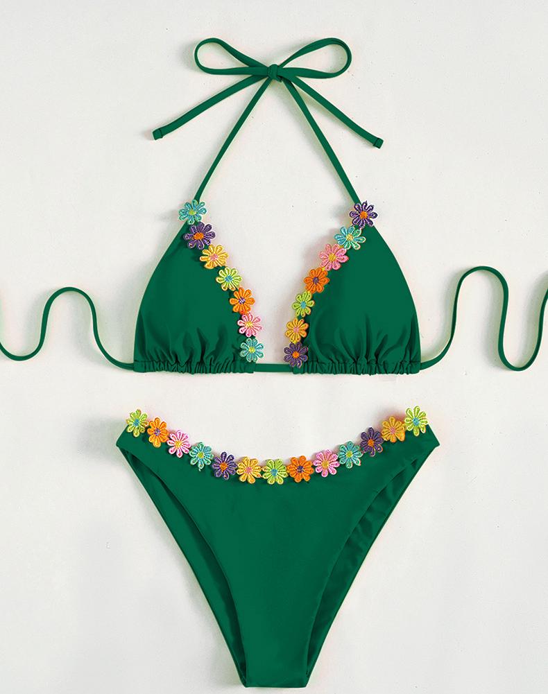 Women Bikini Sexy Drawstring Lace Split Bikini Swimsuit