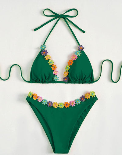 Women Bikini Sexy Drawstring Lace Split Bikini Swimsuit
