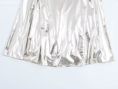 Women Clothing Metal Foil Pleated Slim Strap Dress