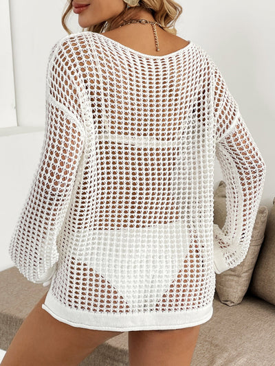 Beach Cover Up Mesh Hollow Out Cutout out Knitwear Swimsuit Beach Sun Protection Shirt Women Knitwear