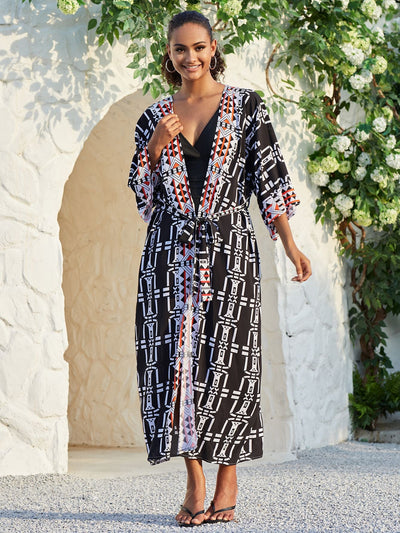 Cotton Holiday Loose Sun Protection Cardigan Long Beach Jacket Bikini Cover up Swimsuit Blouse