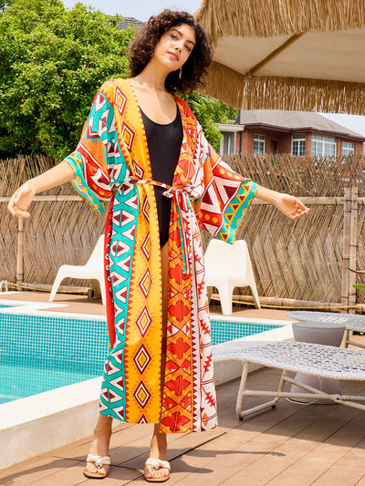 Cotton Holiday Loose Sun Protection Cardigan Long Beach Jacket Bikini Cover up Swimsuit Blouse