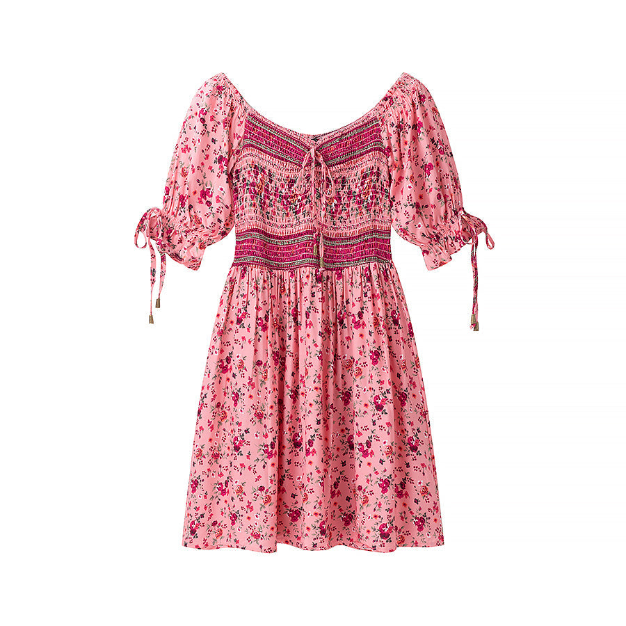 Women Clothing Autumn Green Positioning Rayon Printed Elastic Dress Women