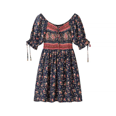 Women Clothing Autumn Green Positioning Rayon Printed Elastic Dress Women