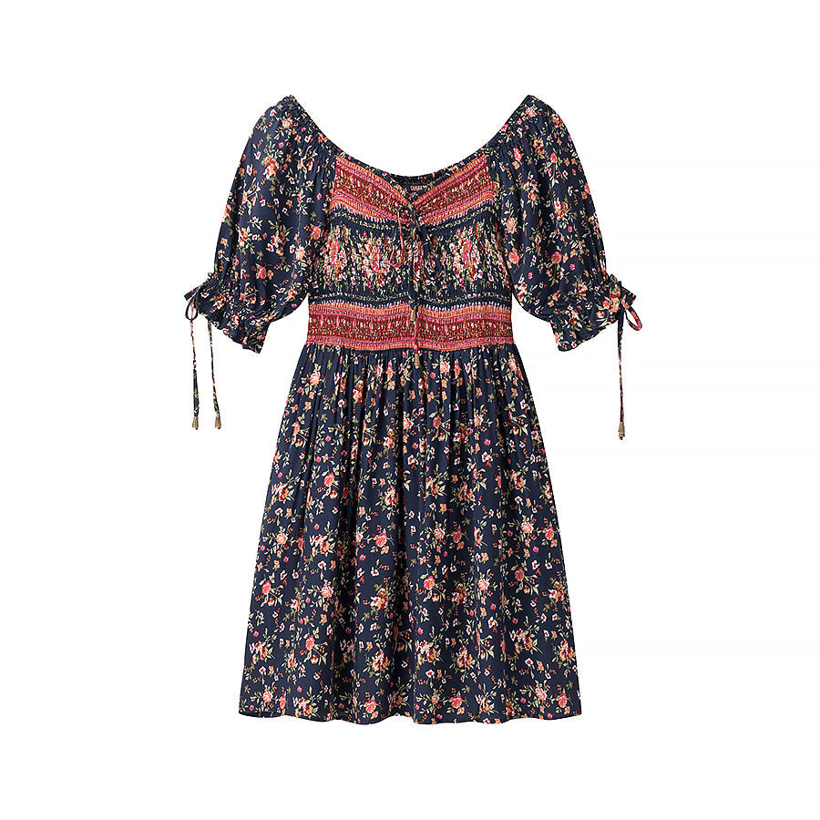 Women Clothing Autumn Green Positioning Rayon Printed Elastic Dress Women
