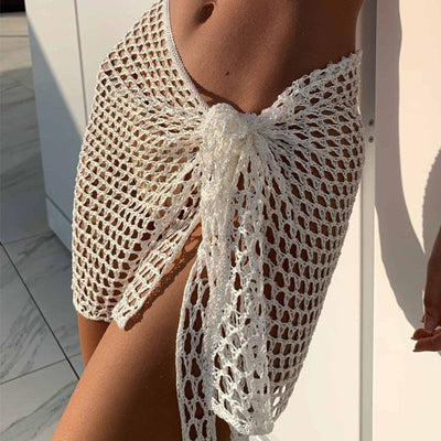 Women Clothes Sun Protection Hollow Out Cutout out Solid Color Strap Sexy Skirt Gauze Beach Wrap Skirt