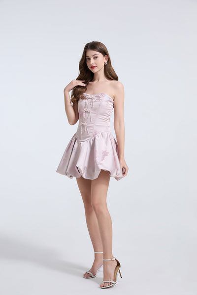 Women Embroidered Pearl And Diamond Strapless Little Dress