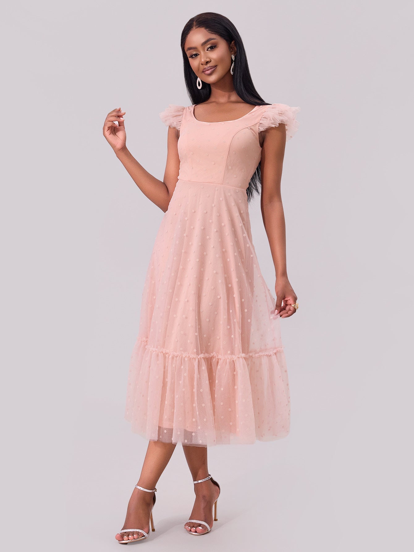 Women Clothing Flying Sleeves Pleating Layered Short Sleeve Large Swing Dress