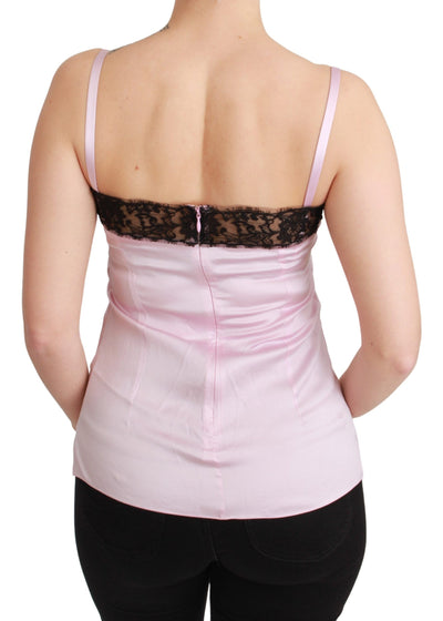Dolce & Gabbana Silk Black Lace Top Pink Tank Blouse