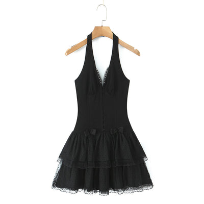 Women Clothing Summer Pure Sweet Spicy Bow Bandage Fairy Spaghetti Strap Dress