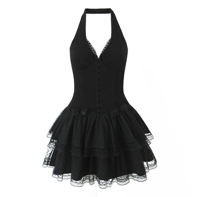 Women Clothing Summer Pure Sweet Spicy Bow Bandage Fairy Spaghetti Strap Dress