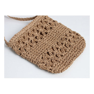 Wooden Bead Tassel Straw Bag Hollow Out Cutout Floral Crossbody Bag Tassel Straw Bag Woven Bag Holiday Beach Bag