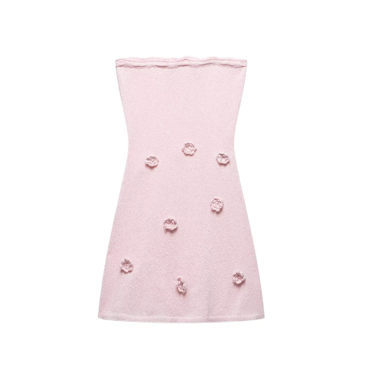 Women Clothing Spring Three Dimensional Floral Chest Lace up Knitted Tube Top Dress