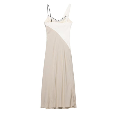 Women Clothing Summer Elegant Sexy V neck Mid Length Strap Stitching Midi Dress