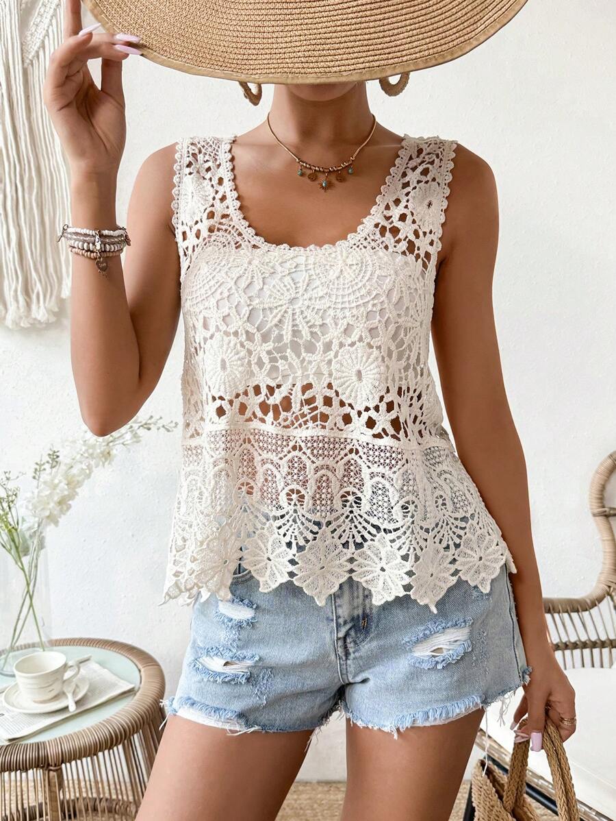 Women Knitted Openwork Halter Top
