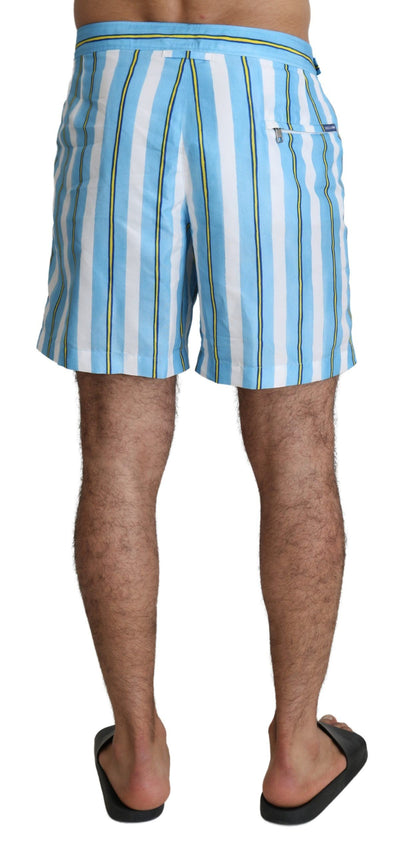 Dolce & Gabbana Blue Striped Beachwear Men Swimshorts