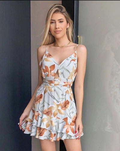 Women Printed Sexy V-neck Exposed Sleeveless Women Dress