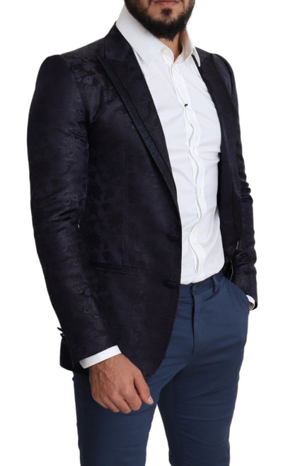 Dolce & Gabbana Blue Floral Jacquard Silk Coat MARTINI Blazer