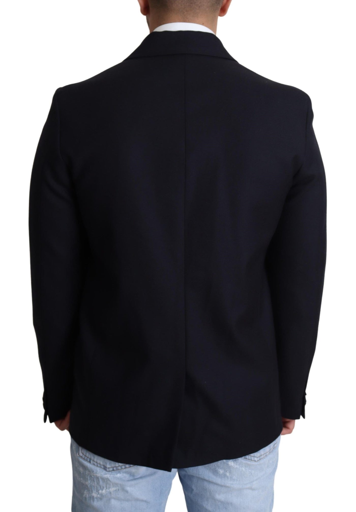 Dolce & Gabbana Dark Blue Wool Single Breasted Coat Jacket