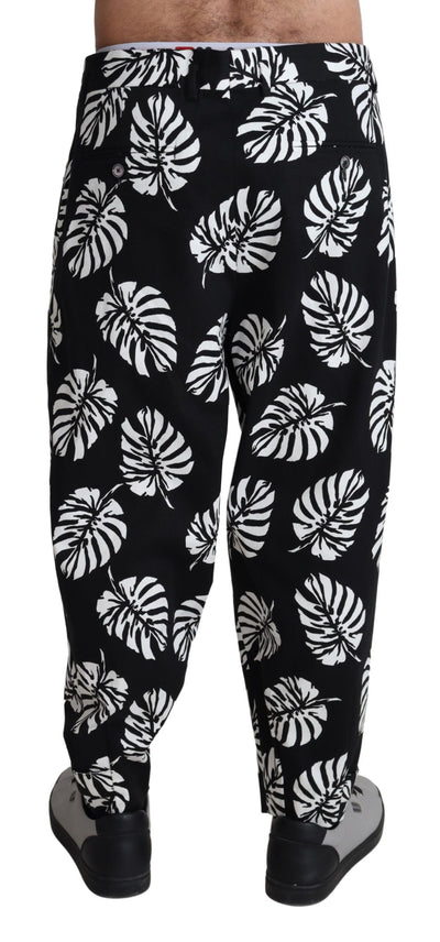 Dolce & Gabbana Black Leaf Cotton Stretch Trouser Pants Pants